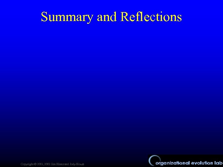 Summary and Reflections Copyright © 2001, 2002 Jim Hines and Jody House 