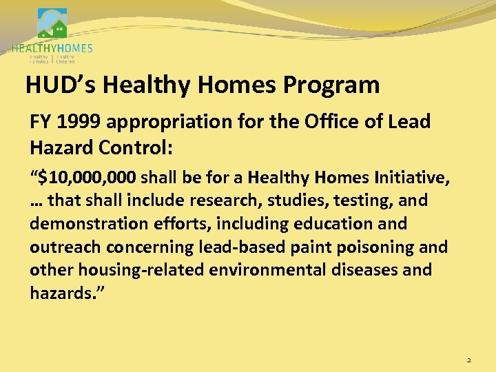 HUD’s Healthy Homes Program FY 1999 appropriation for the Office of Lead Hazard Control: