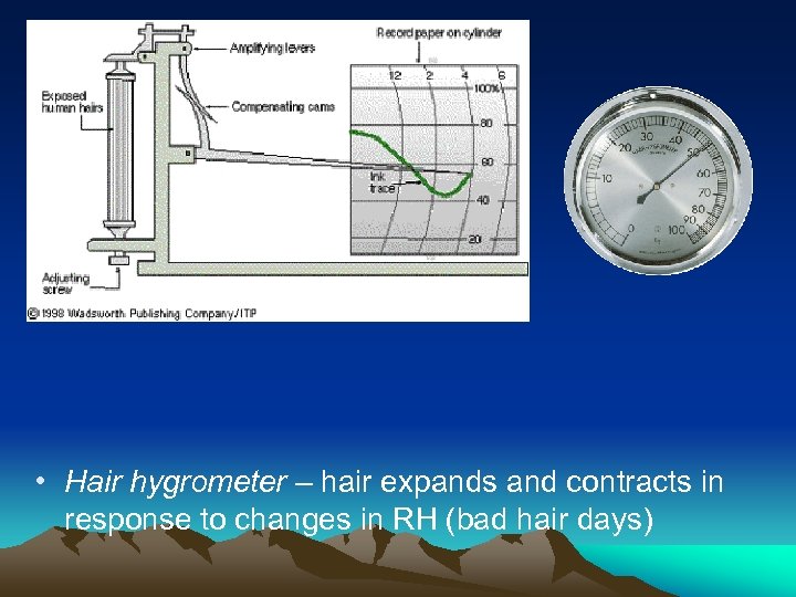 • Hair hygrometer – hair expands and contracts in response to changes in