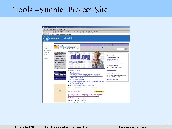 Tools –Simple Project Site © Shlomy Gantz 2002 Project Management for the MX generation
