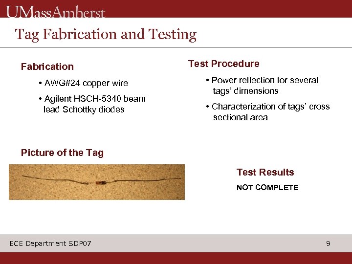 Tag Fabrication and Testing Fabrication • AWG#24 copper wire • Agilent HSCH-5340 beam lead