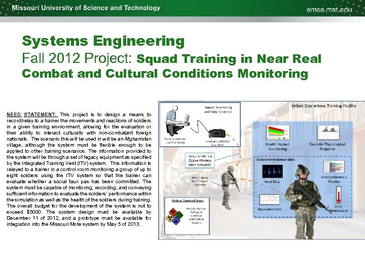 Systems Engineering Fall 2012 Project: Squad Training in Near Real Combat and Cultural Conditions