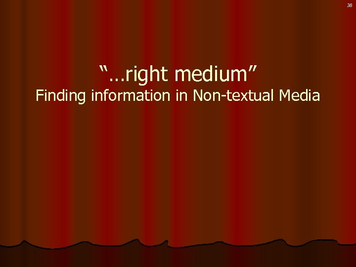 38 “…right medium” Finding information in Non-textual Media 
