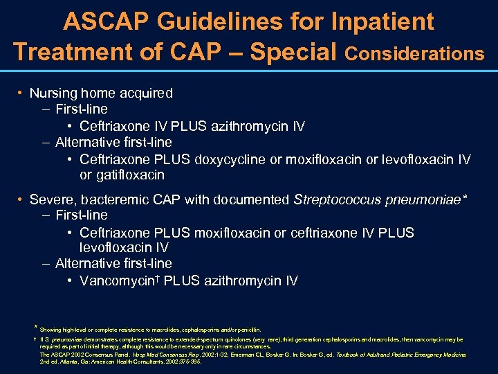 ASCAP Guidelines for Inpatient Treatment of CAP – Special Considerations • Nursing home acquired