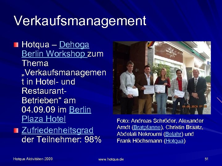 Verkaufsmanagement Hotqua – Dehoga Berlin Workshop zum Thema „Verkaufsmanagemen t in Hotel- und Restaurant.