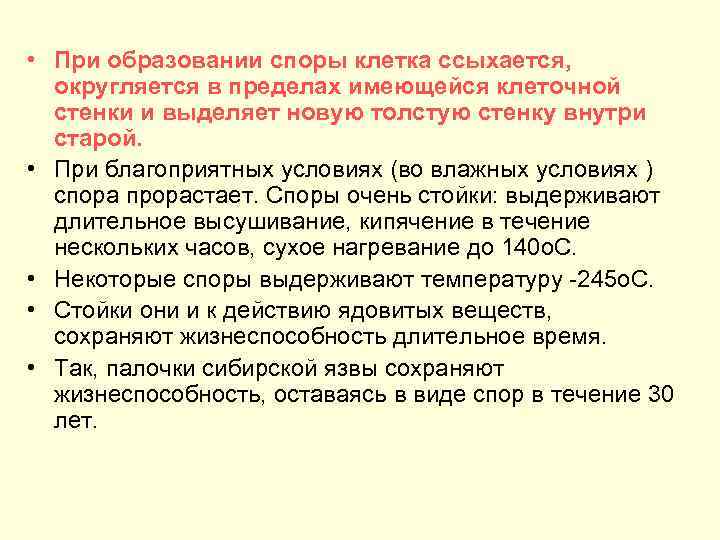  • При образовании споры клетка ссыхается, округляется в пределах имеющейся клеточной стенки и