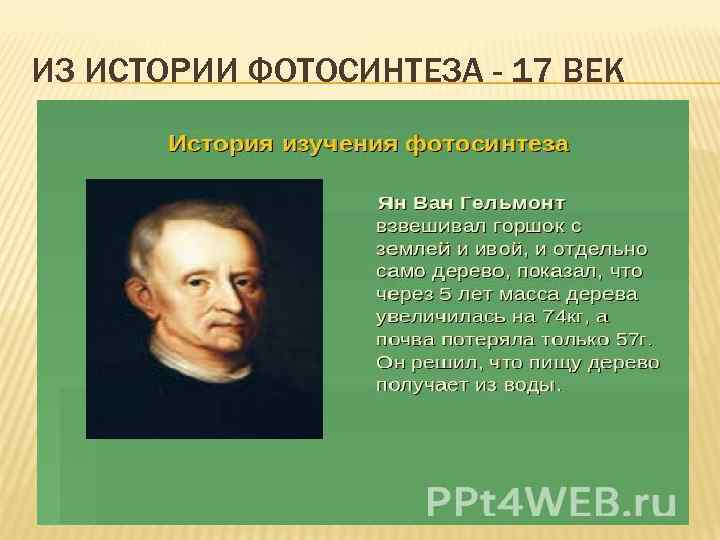 ИЗ ИСТОРИИ ФОТОСИНТЕЗА - 17 ВЕК 