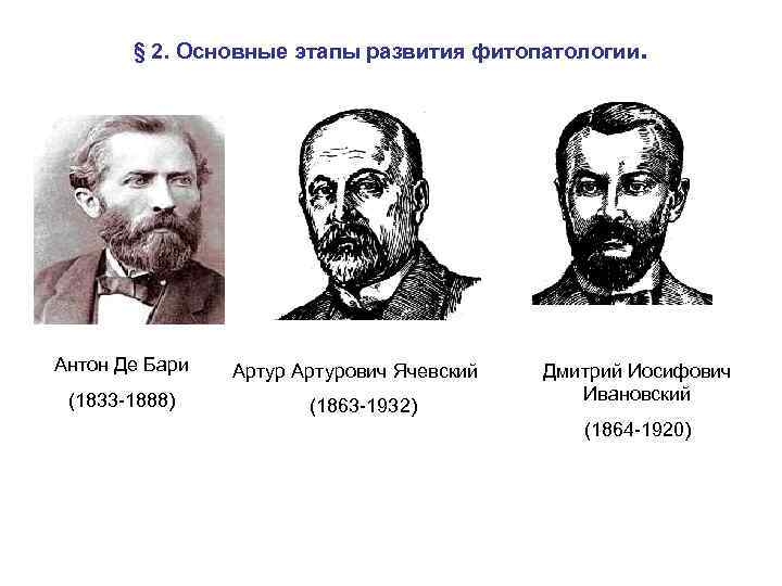 § 2. Основные этапы развития фитопатологии. Антон Де Бари (1833 -1888) Артурович Ячевский (1863