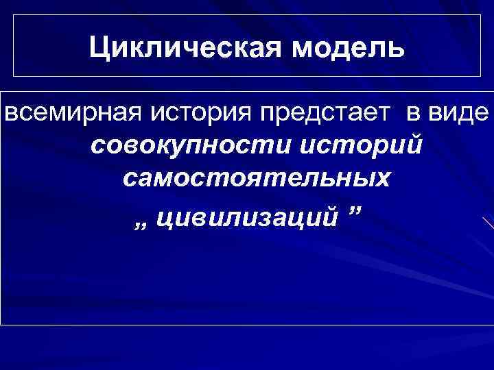 Циклическая модель всемирная история предстает в виде совокупности историй самостоятельных „ цивилизаций ” 