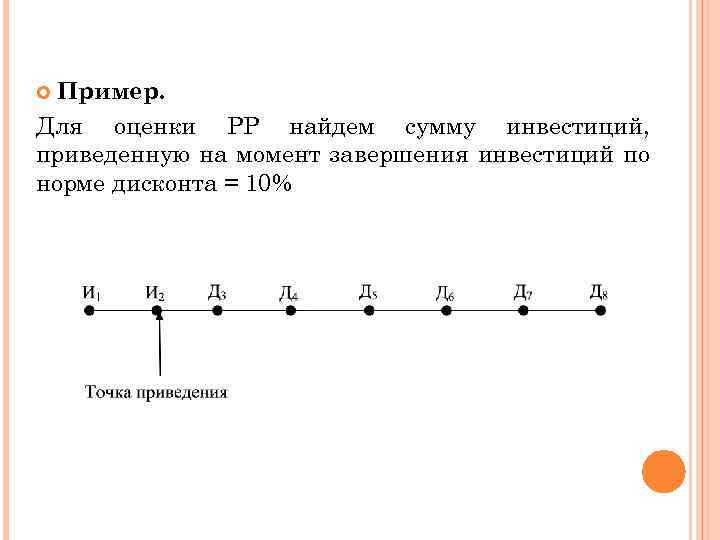 Пример. Для оценки PP найдем сумму инвестиций, приведенную на момент завершения инвестиций по норме