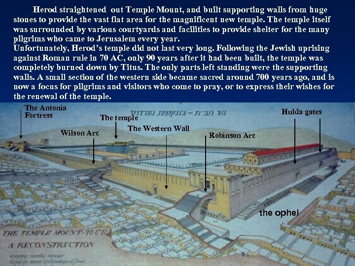 Herod straightened out Temple Mount, and built supporting walls from huge stones to provide