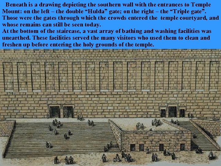Beneath is a drawing depicting the southern wall with the entrances to Temple Mount:
