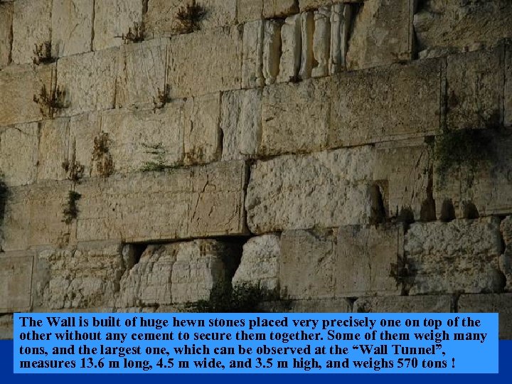 The Wall is built of huge hewn stones placed very precisely one on top