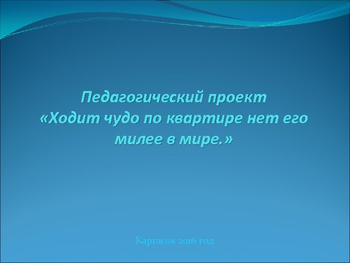 Педагогический проект «Ходит чудо по квартире нет его милее в мире. » Каргасок 2016