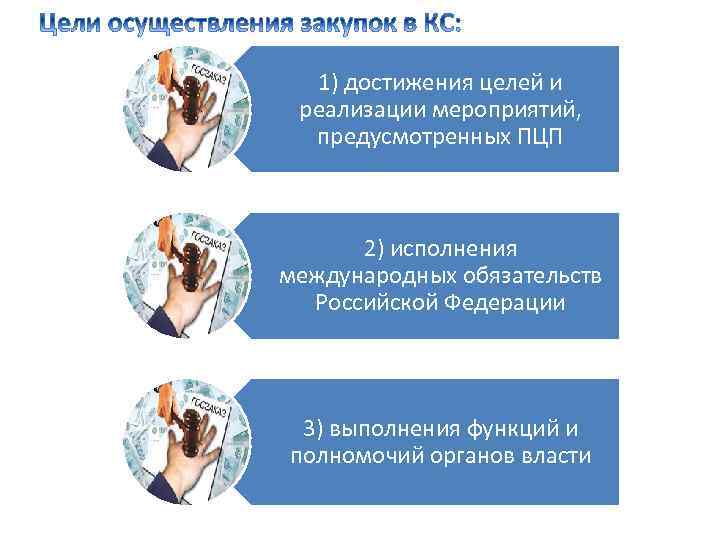 1) достижения целей и реализации мероприятий, предусмотренных ПЦП 2) исполнения международных обязательств Российской Федерации