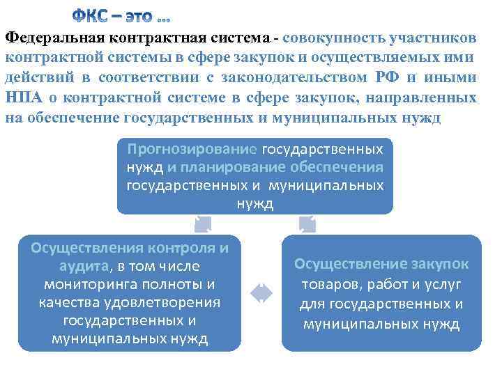 Федеральная контрактная система - совокупность участников контрактной системы в сфере закупок и осуществляемых ими