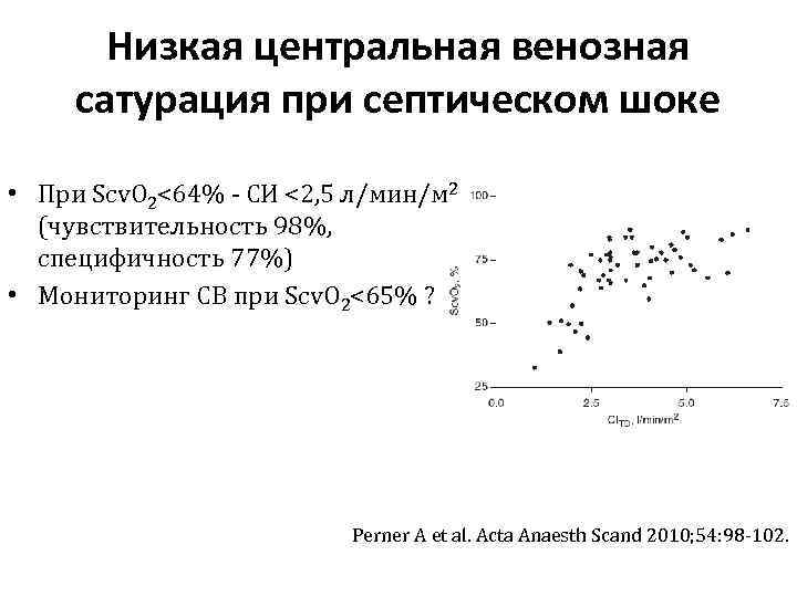 Низкая центральная венозная сатурация при септическом шоке • При Scv. O 2<64% - CИ