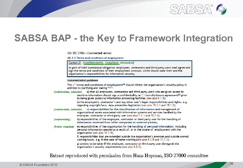 SABSA BAP - the Key to Framework Integration Extract reproduced with permission from Hans