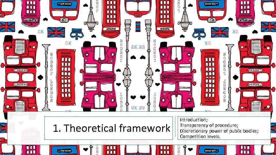 1. Theoretical framework Introduction; Transparency of procedure; Discretionary power of public bodies; Competition levels.