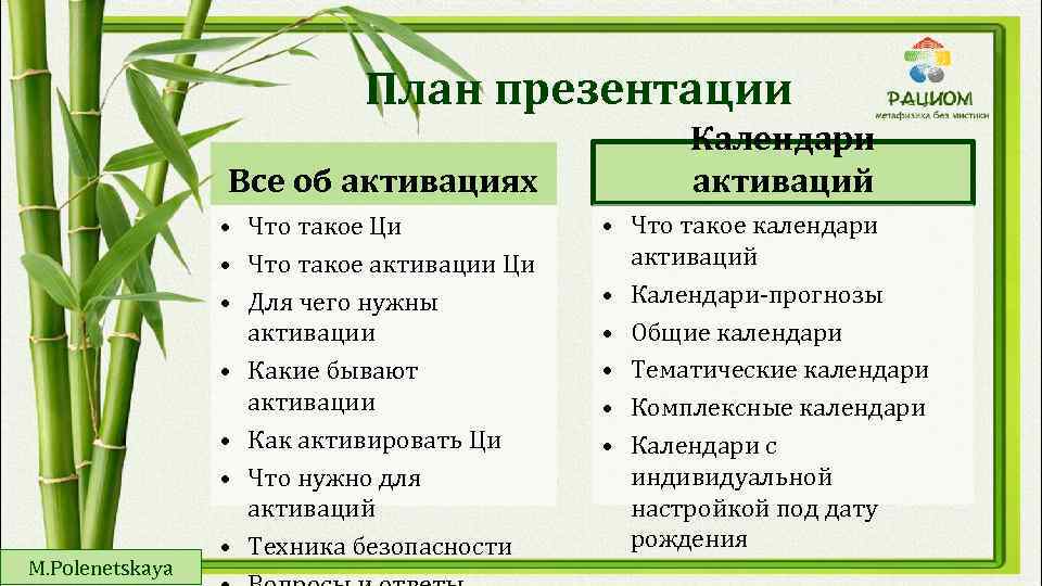 План презентации Все об активациях M. Polenetskaya • Что такое Ци • Что такое