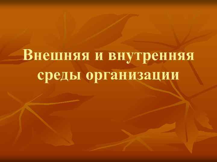Внешняя и внутренняя среды организации 