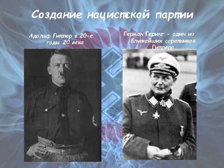 Создание нацистской партии Адольф Гитлер в 20 -е годы 20 века Герман Геринг -