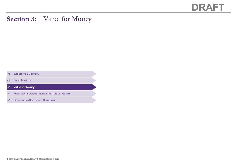 DRAFT Section 3: Value for Money 01. Executive summary 02. Audit findings 03. Value
