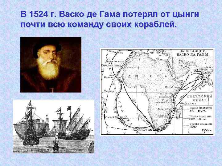 В 1524 г. Васко де Гама потерял от цынги почти всю команду своих кораблей.