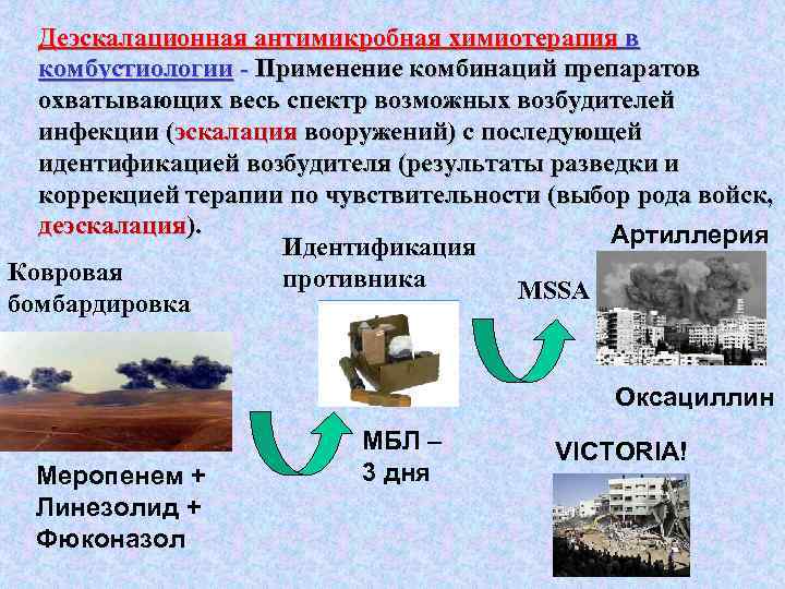 Деэскалационная антимикробная химиотерапия в комбустиологии - Применение комбинаций препаратов охватывающих весь спектр возможных возбудителей