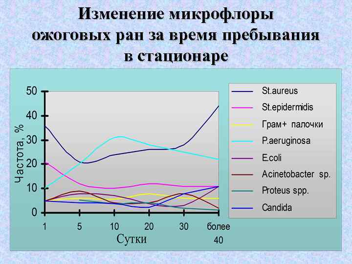 Изменение микрофлоры ожоговых ран за время пребывания в стационаре 