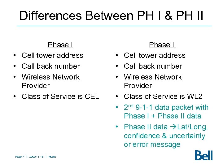 Differences Between PH I & PH II • • Phase I Cell tower address