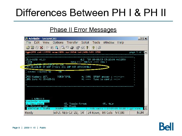Differences Between PH I & PH II Phase II Error Messages Page 9 |