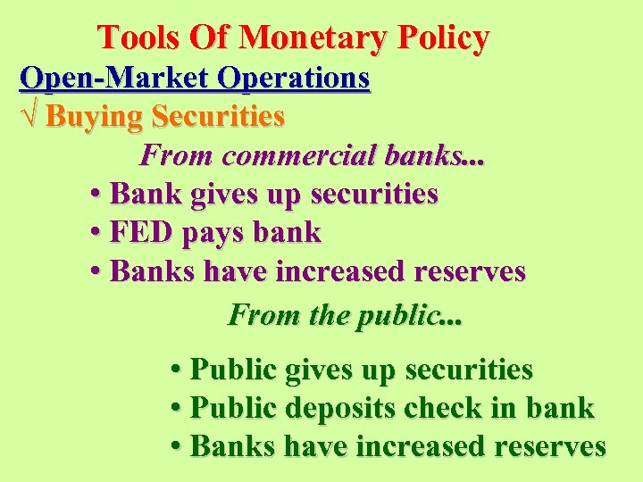 Tools Of Monetary Policy Open-Market Operations √ Buying Securities From commercial banks. . .
