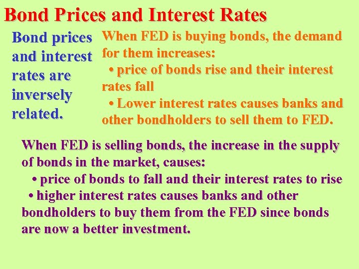 Bond Prices and Interest Rates Bond prices and interest rates are inversely related. When