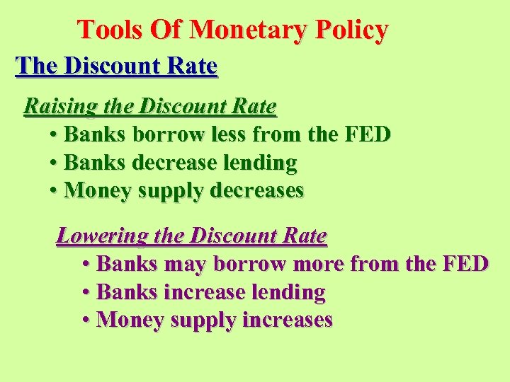 Tools Of Monetary Policy The Discount Rate Raising the Discount Rate • Banks borrow