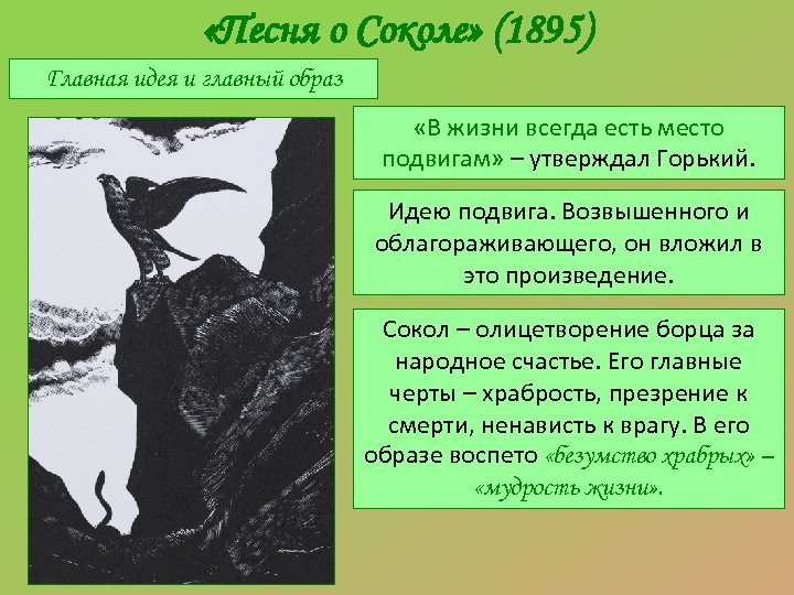  «Песня о Соколе» (1895) Главная идея и главный образ «В жизни всегда есть