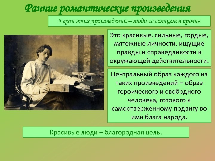 Ранние романтические произведения Герои этих произведений – люди «с солнцем в крови» Это красивые,