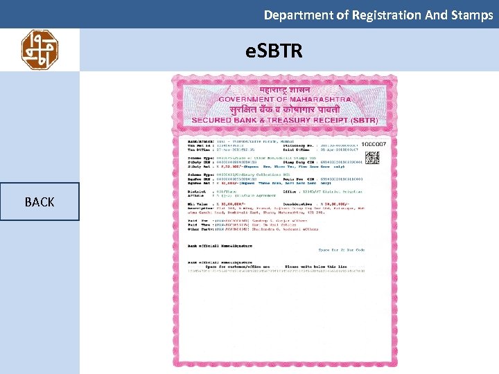 Department of Registration And Stamps e. SBTR BACK 