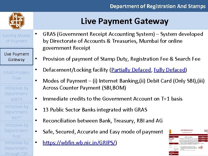 Department of Registration And Stamps Live Payment Gateway Existing Modes of Payment Live Payment