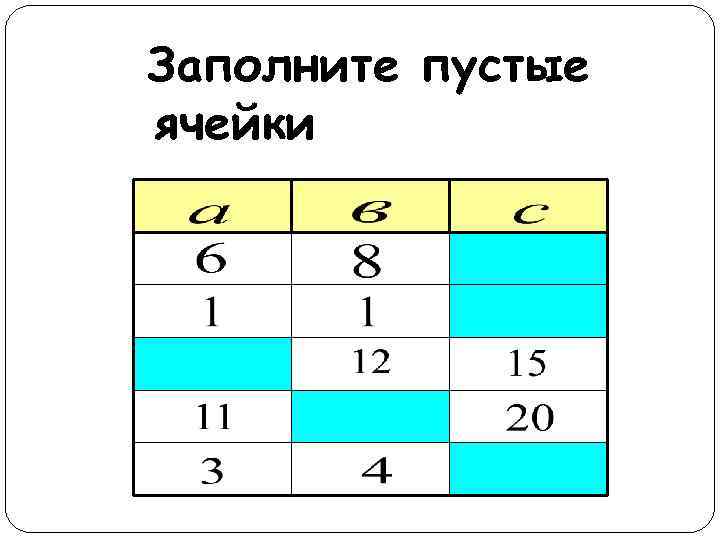 Заполните пустые ячейки таблицы 