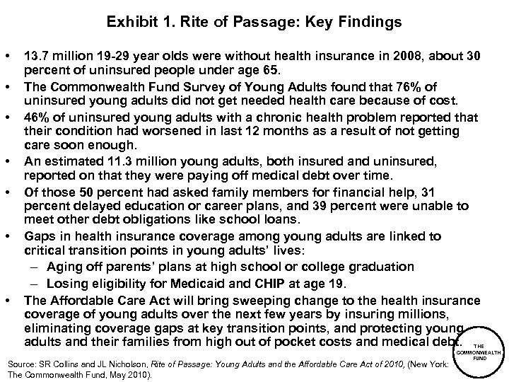 Exhibit 1. Rite of Passage: Key Findings • • 13. 7 million 19 -29