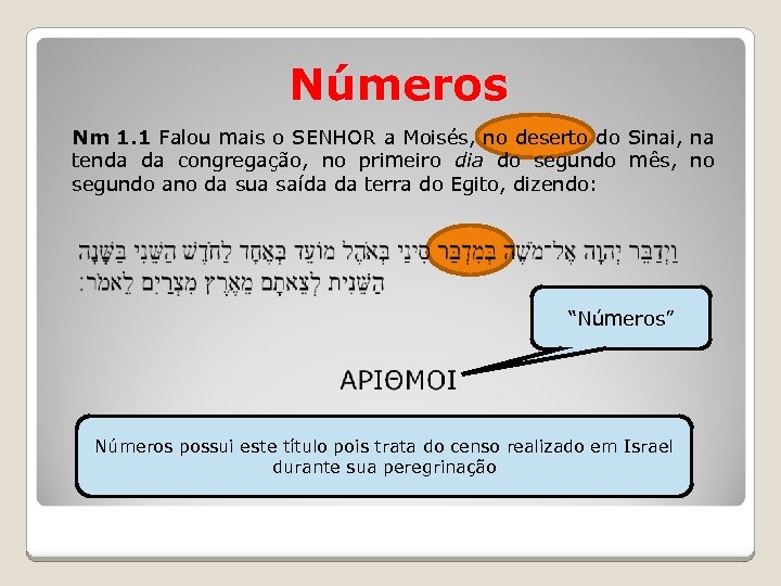 Números Nm 1. 1 Falou mais o SENHOR a Moisés, no deserto do Sinai,