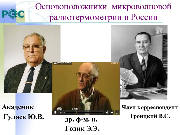 Основоположники микроволновой радиотермометрии в России Академик Гуляев Ю. В. др. ф-м. н. Годик Э.