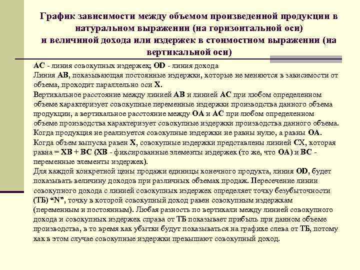 График зависимости между объемом произведенной продукции в натуральном выражении (на горизонтальной оси) и величиной