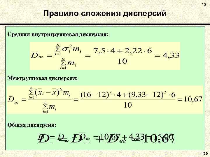 Найти дисперсию 4 3 0 5. Внутригрупповая дисперсия. Правило сложения дисперсий. Средняя внутригрупповая дисперсия. Внутригрупповая дисперсия формула.