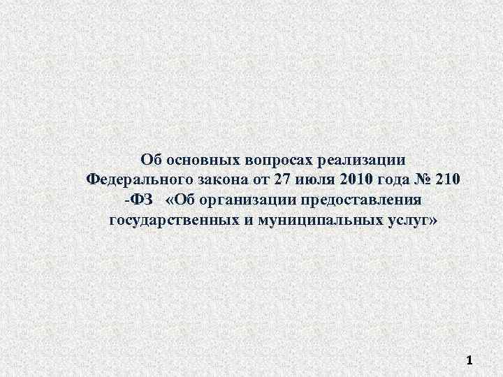 Об основных вопросах реализации Федерального закона от 27 июля 2010 года № 210 -ФЗ