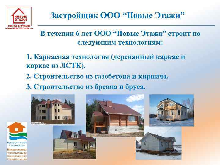 Застройщик ООО “Новые Этажи” В течении 6 лет ООО “Новые Этажи” строит по следующим