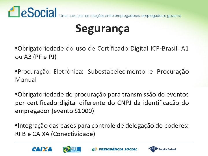 Segurança • Obrigatoriedade do uso de Certificado Digital ICP-Brasil: A 1 ou A 3
