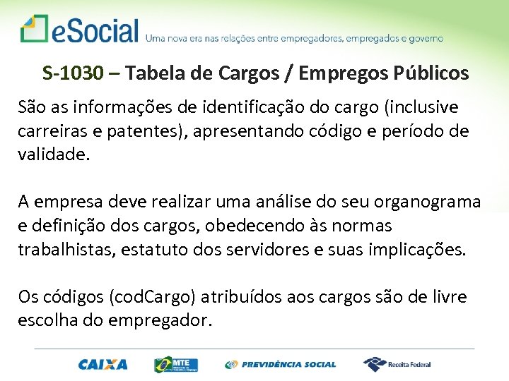 S-1030 – Tabela de Cargos / Empregos Públicos São as informações de identificação do