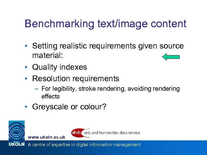Benchmarking text/image content • Setting realistic requirements given source material: • Quality indexes •